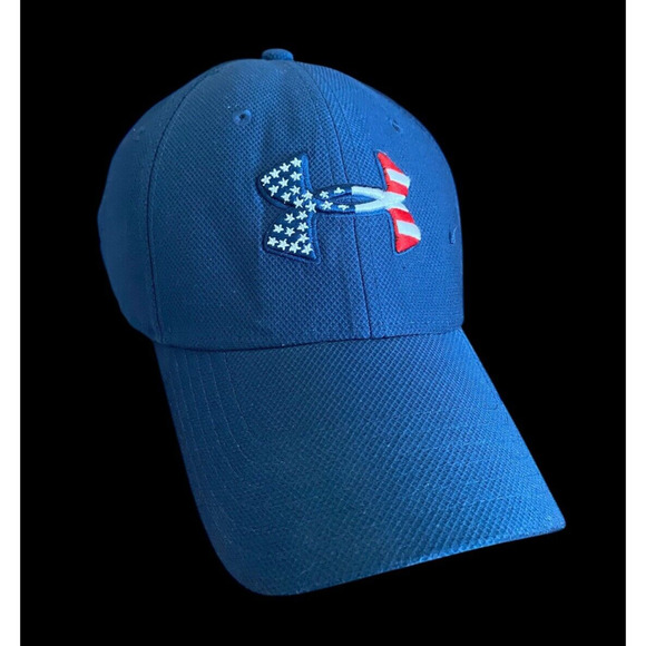 Under Armour Baseball Hat American Flag UA Fitted Large XL Mens Navy Blue Logo - Picture 1 of 9